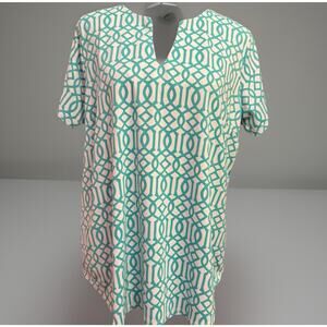 Anthonys Resort Wear XL Womens Top White Aqua Coastal Beach Cruise Tropical